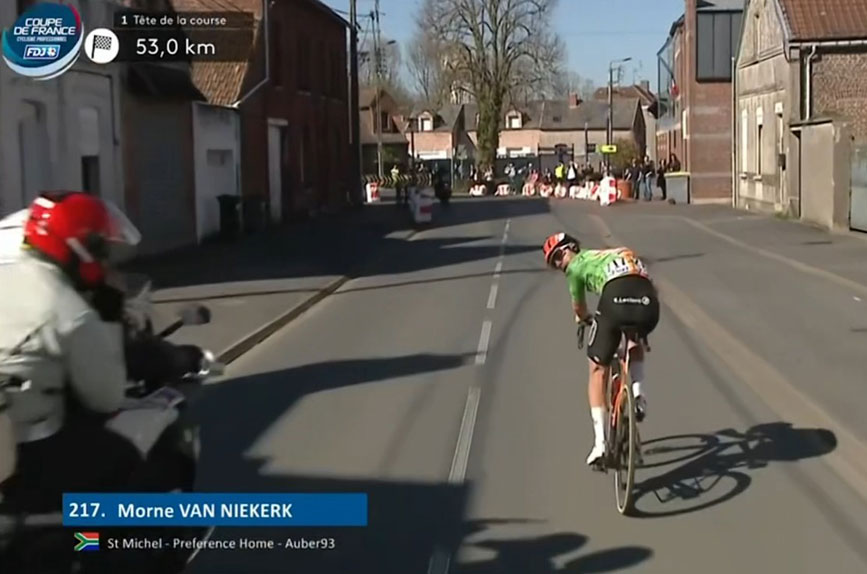 Morn&eacute; Van Niekerk unlucky to puncture 'at the wrong time'.